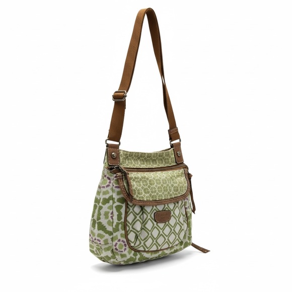Fossil Green Geometric Margot Canvas Adjustable Crossbody Purse Shoulder Bag - Picture 2 of 11